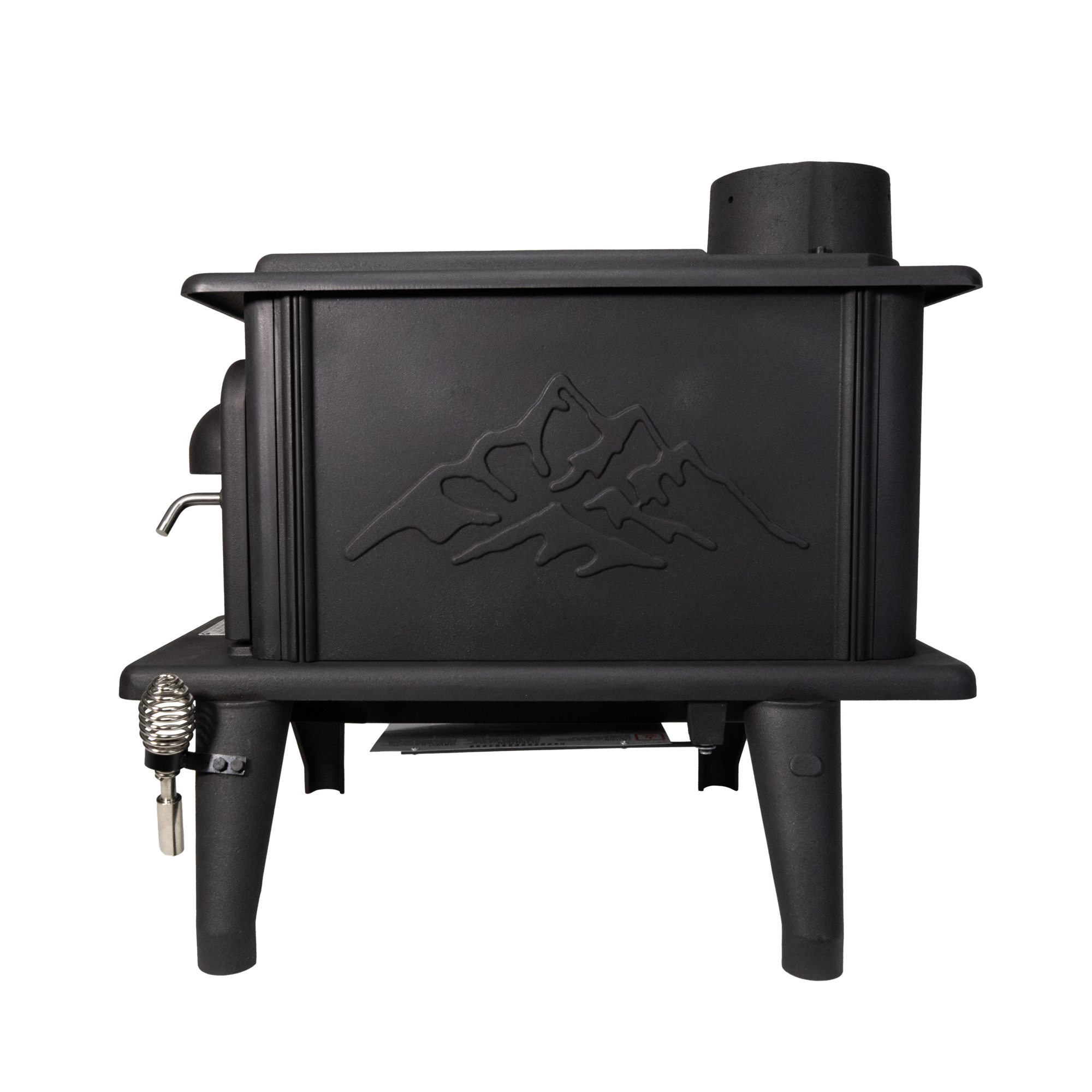 Cleveland Iron Works Single Burn Rate Wood Stove, 20,000 BTU, 900 ft², Black Cast Iron, Model# F500090